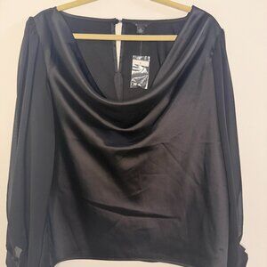 Cache Satin Cowl Neck Long Sleeve Blouse Elegant Minimalist Chic - Small